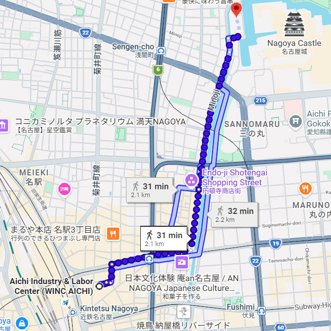 Wink Aichi to Hotel map